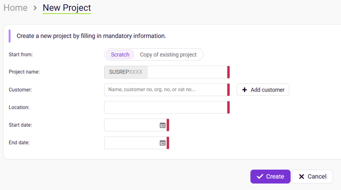 Create a new sustainabiloity project for your meetings & events