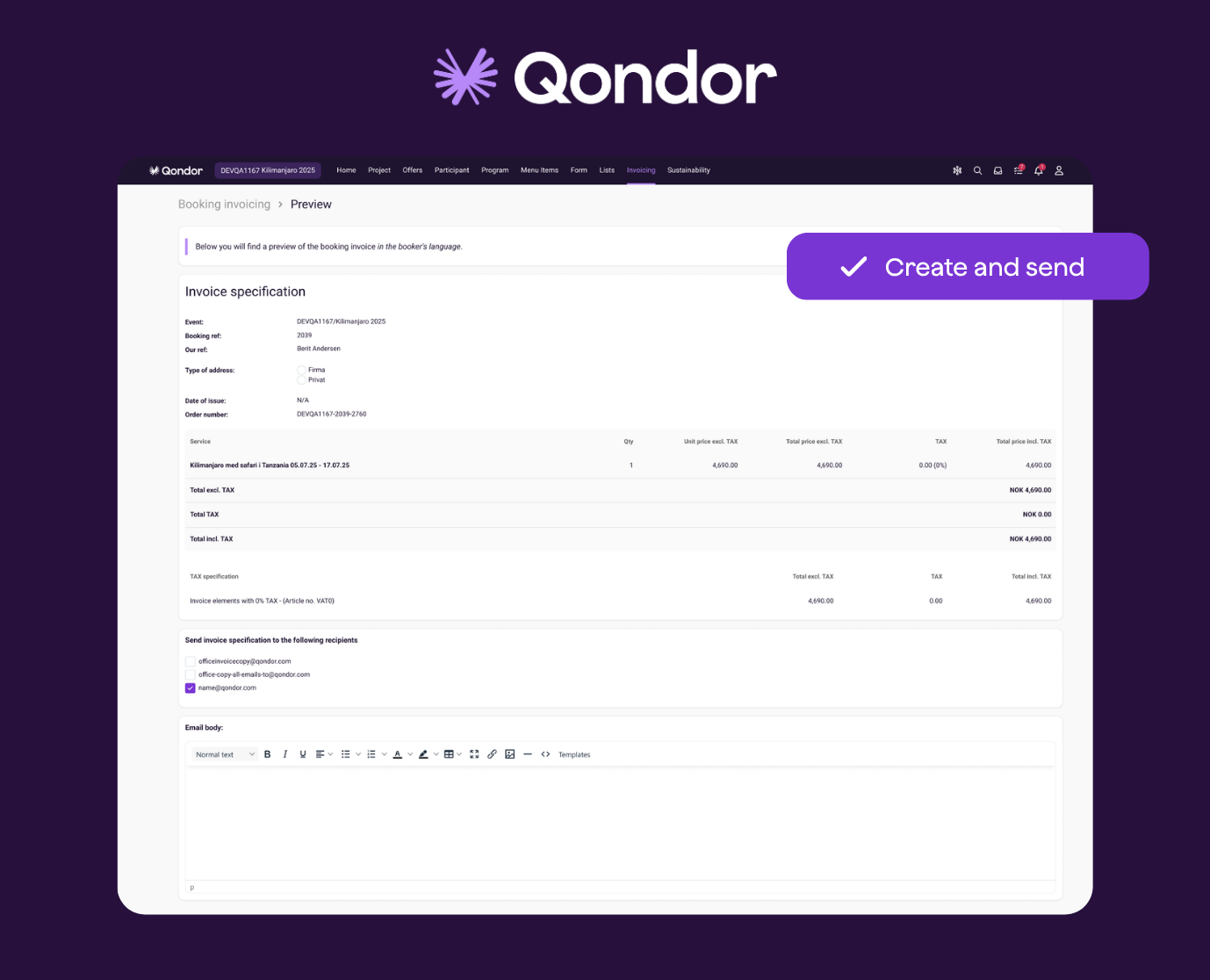 Create invoices in Qondor.